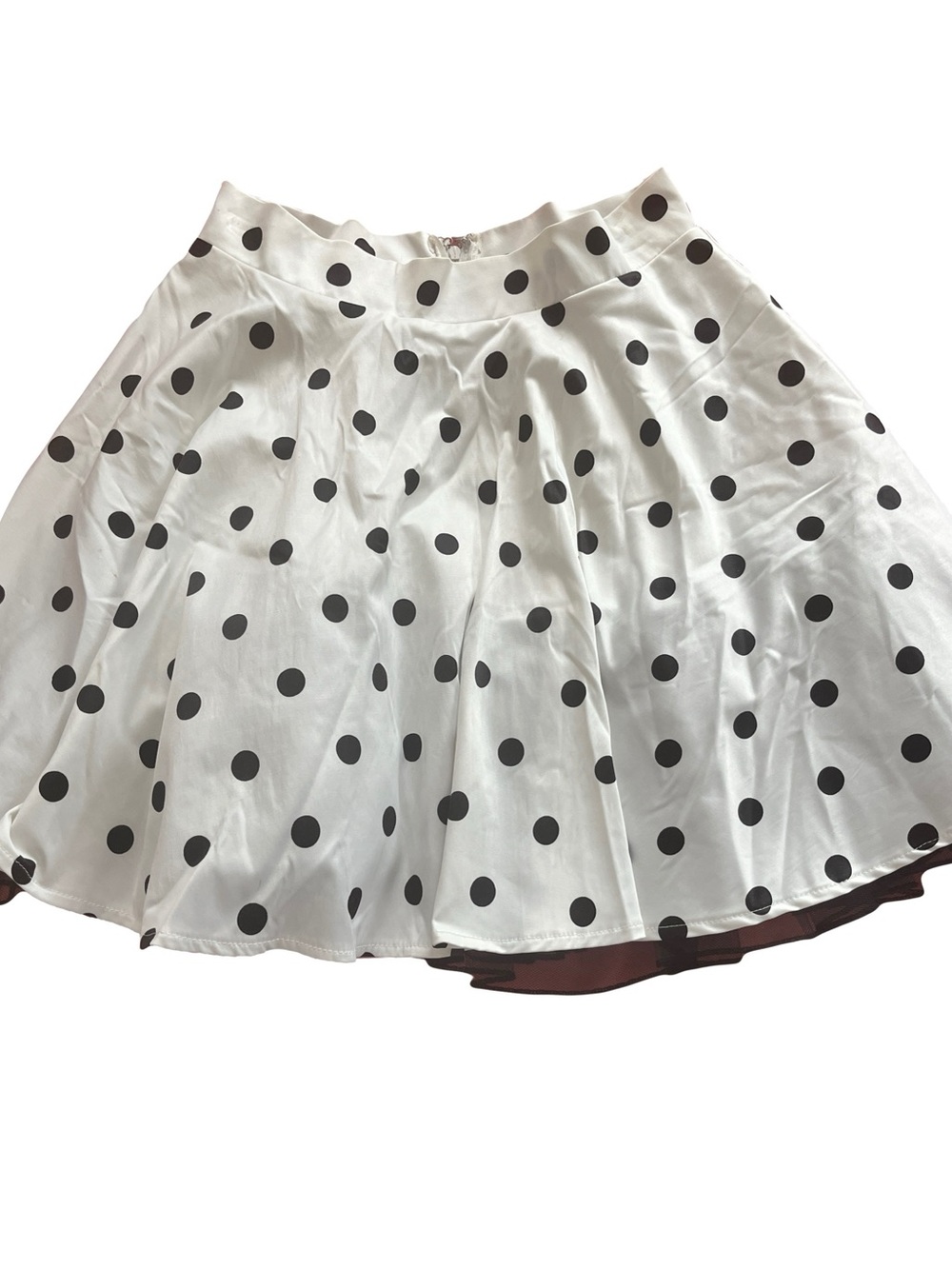 City Studio Black Polka Dots on White Satin Circle Skater w Black Tulle SzS(J)